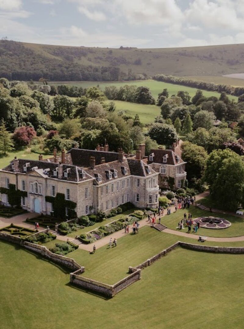 Aerial view of the front of Firle Place wedding and event venue