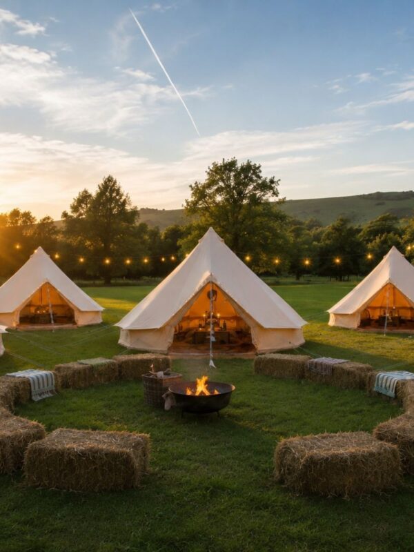 Glamping tents on Firle park