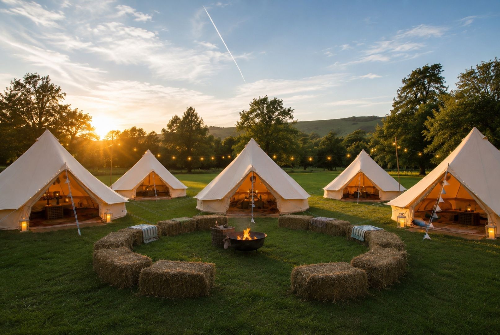 Glamping tents on Firle park