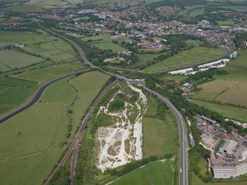 Aerial view of 35 acre quarry on Firle Estate
